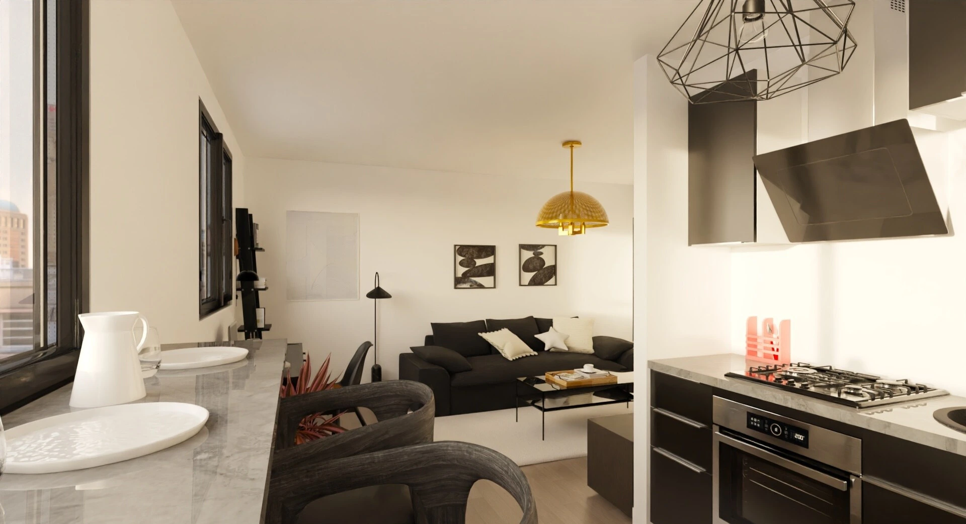 Espace cuisine et table haute